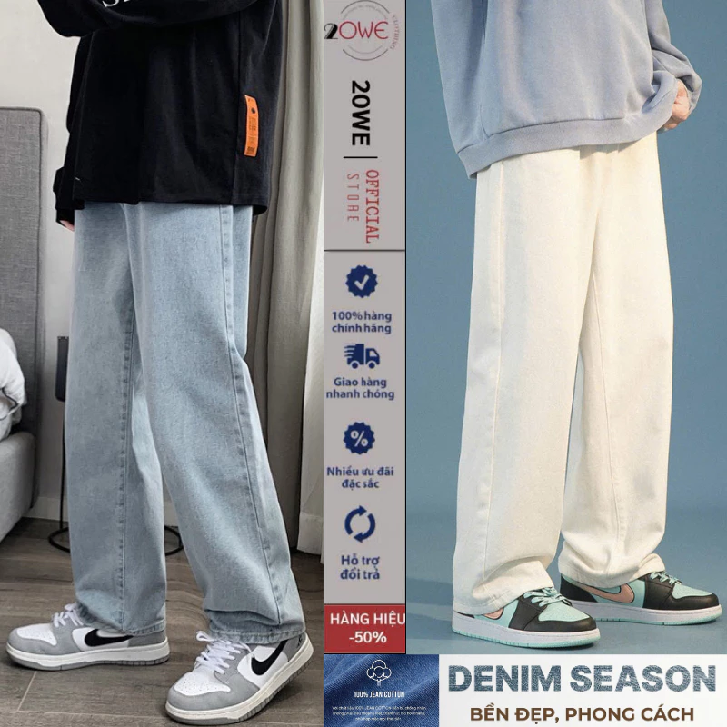 Quần jean nam trắng baggy suông rộng